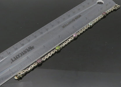 925 Silver  Vintage Peridot Garnet Amethyst & Topaz Chain Bracelet  BT8613