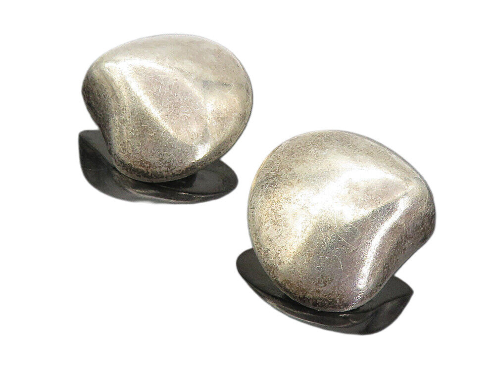 MEXICO 925 Sterling Silver  Vintage Smooth Hollow Non Pierce Earrings  EG4170