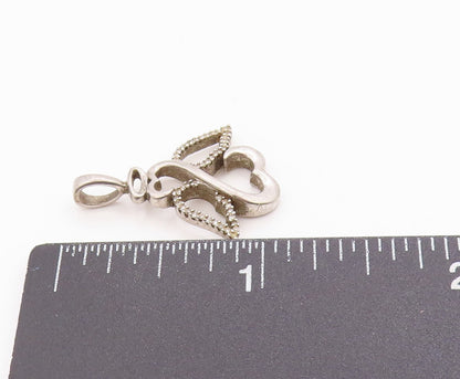 925 Sterling Silver Vintage Pendant Real Diamonds Angel Wing Love Heart  PT24861
