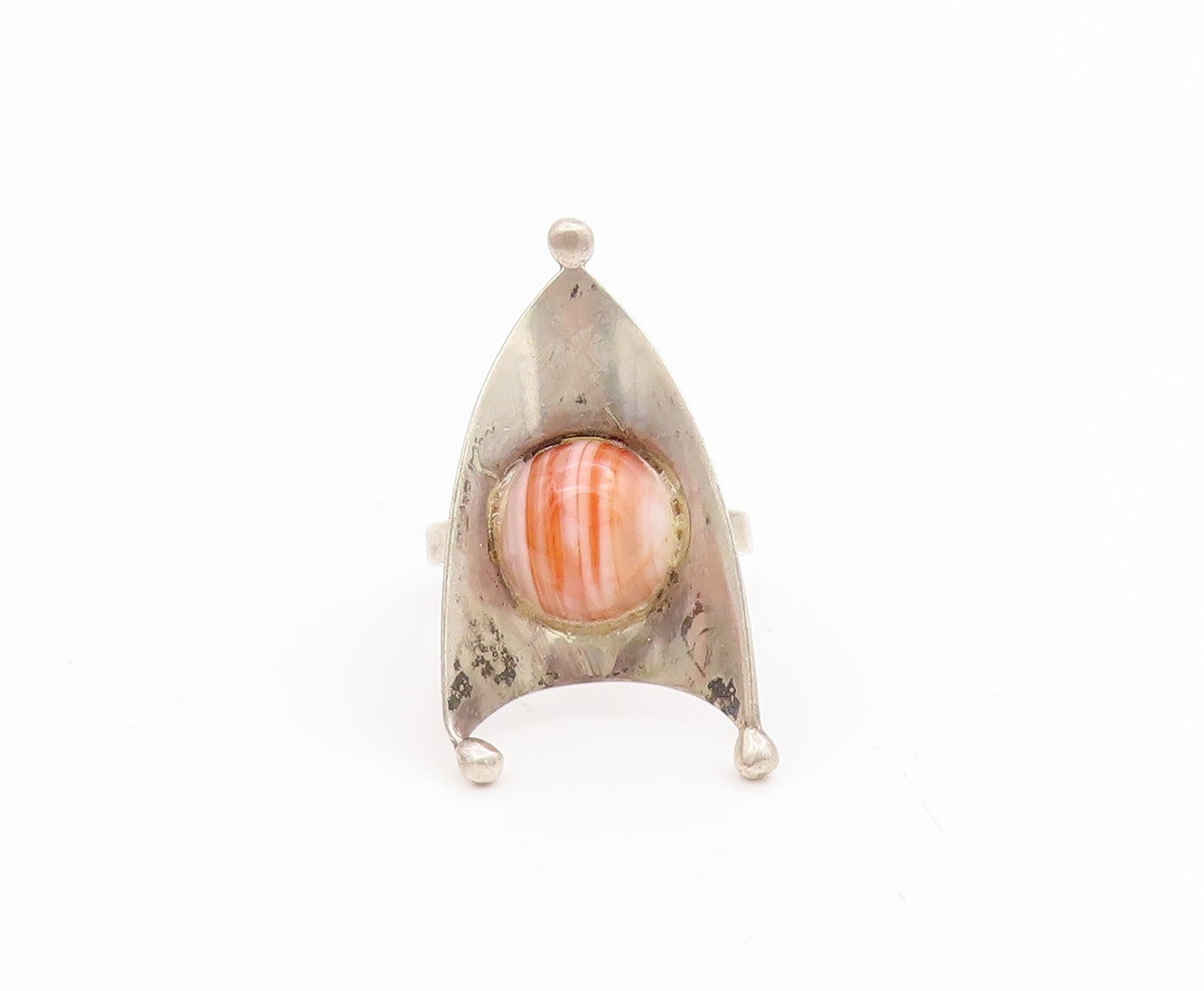 925 Sterling Silver Vintage Ring ISRAEL Round Gemstone Shield  Sz 6.5  RG34453