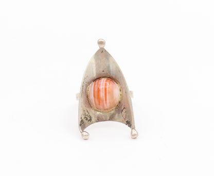 925 Sterling Silver Vintage Ring ISRAEL Round Gemstone Shield  Sz 6.5  RG34453