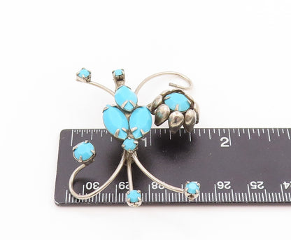 925 Sterling Silver Vintage Brooch Pin Modernist Turquoise Swirly Flower BP12275