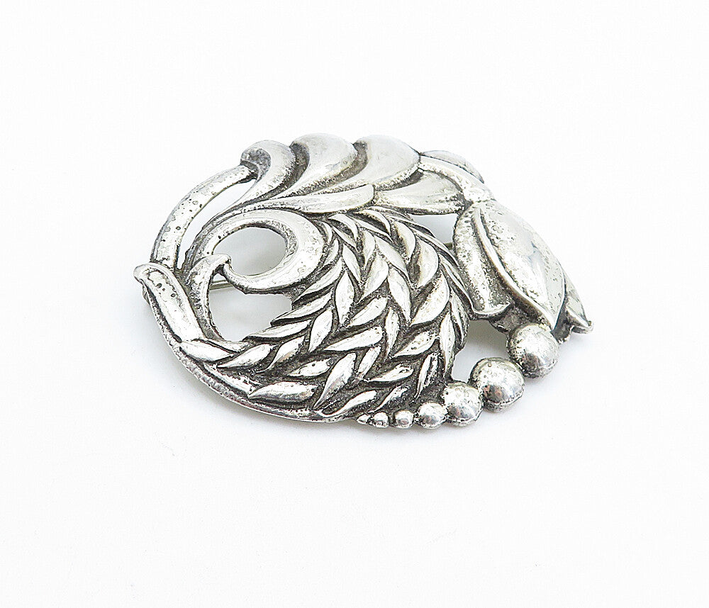 925 Sterling Silver  Vintage Antique Floral Wheat Leaf Brooch Pin  BP2480