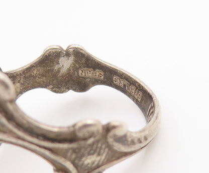 925 Sterling Silver Vintage Ring AVON Floral Hearts Bypass Band  Sz 8  RG33866