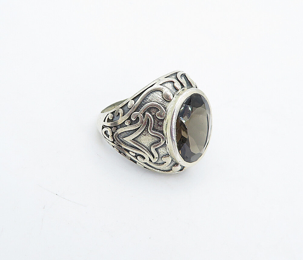 925 Sterling Silver Vintage Smoky Topaz Swirl Cocktail Ring Sz 7 RG4505