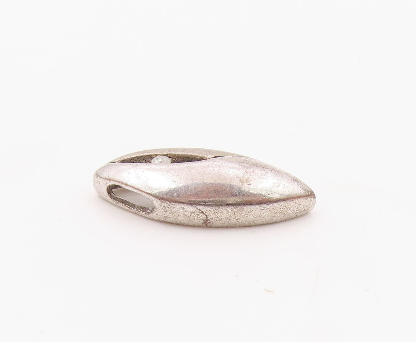 925 Sterling Silver  Vintage Genuine Diamond Pointed Oval Pendant  PT11943