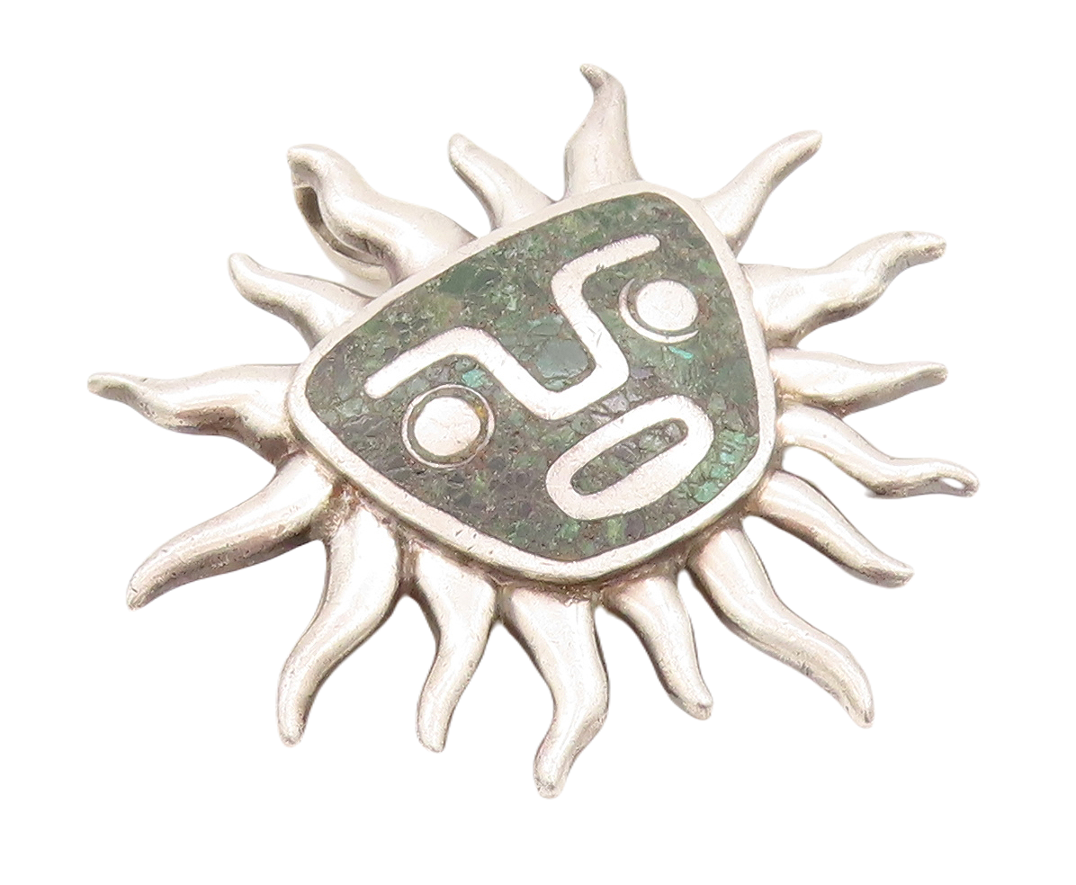 925 Sterling Silver Vintage Pendant MIGUEL MELENDEZ  Turquoise Sun  PT23643