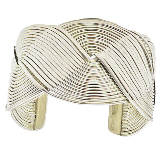 925 Sterling Silver  Vintage Shiny Split Shank Twist Cuff Bracelet  BT7424