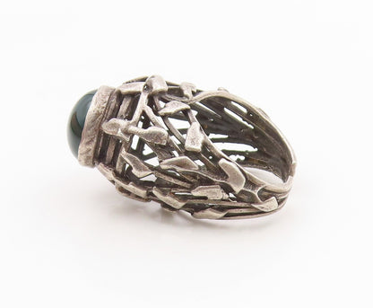 925 Sterling Silver Vintage Ring ISRAEL Green Onyx Brutalist Band  Sz 6  RG35922