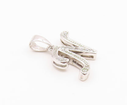 925 Sterling Silver  Vintage Shiny Topaz N Initial Drop Pendant  PT18979