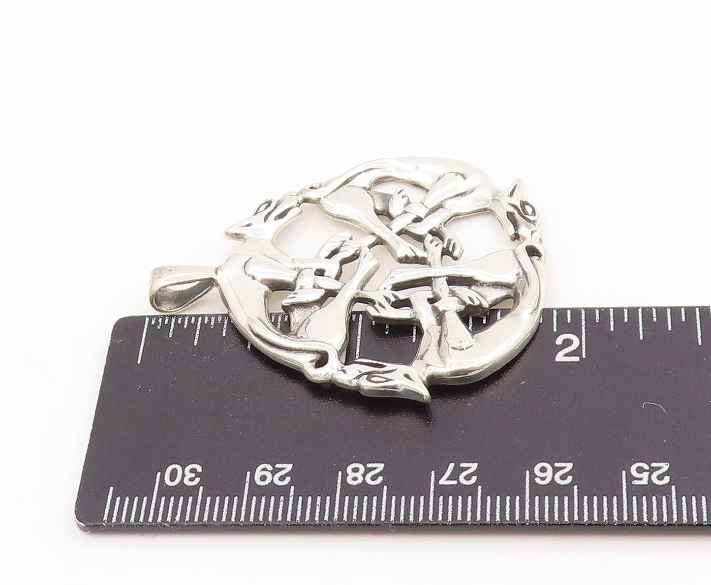 925 Sterling Silver Vintage Pendant Intertwined Triple Celtic Wolves  PT25615