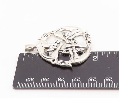 925 Sterling Silver Vintage Pendant Intertwined Triple Celtic Wolves  PT25615