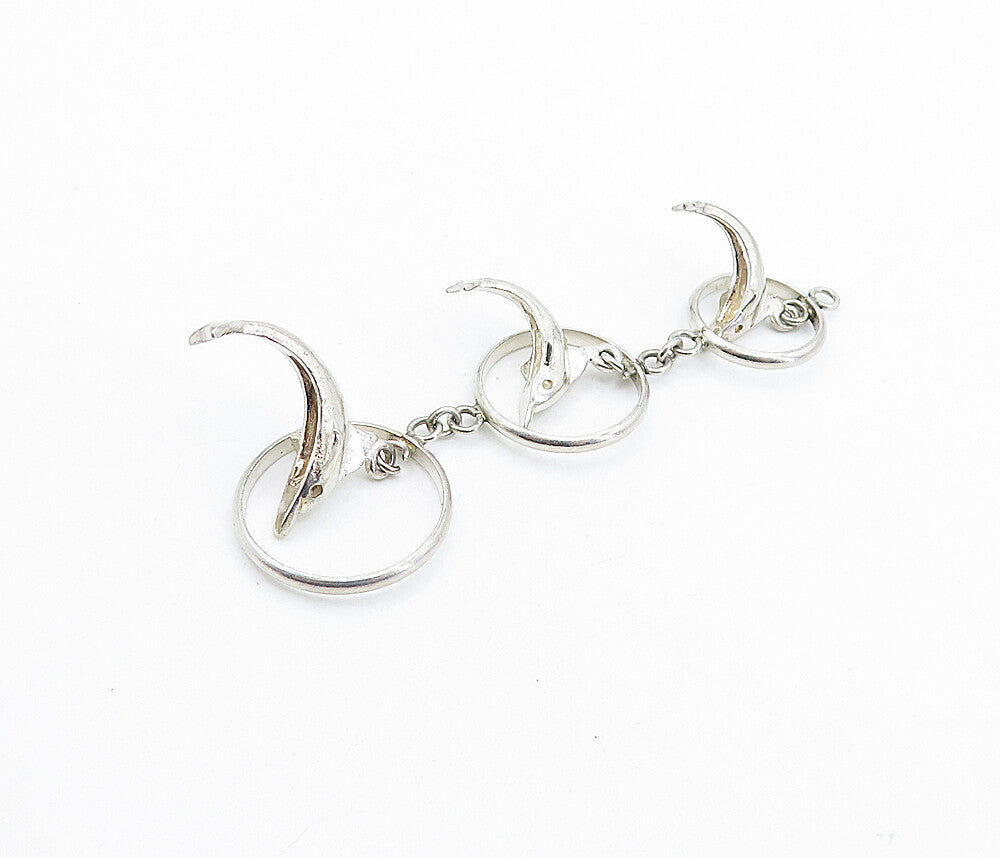 925 Sterling Silver  Vintage Dolphins Jumping Through Loops Pendant  PT4245