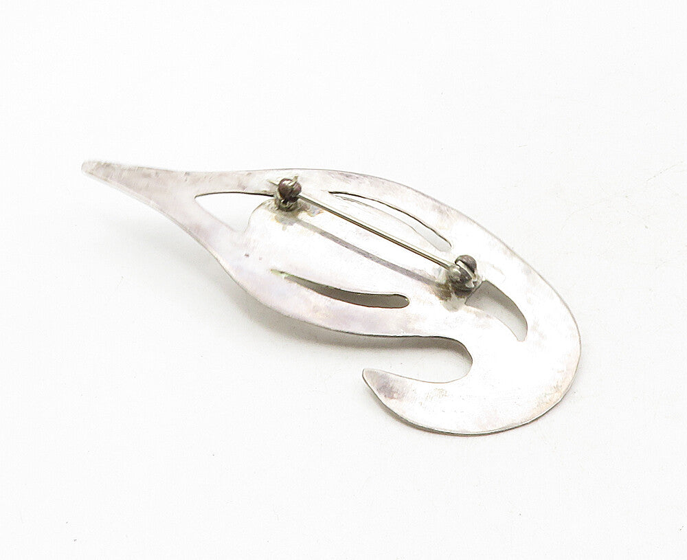 925 Sterling Silver  Vintage Cabochon Cut Unakite Cutout Brooch Pin  BP3543