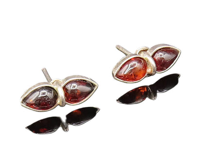 925 Sterling Silver  Vintage Double Pear Shaped Amber Stud Earrings  EG11992
