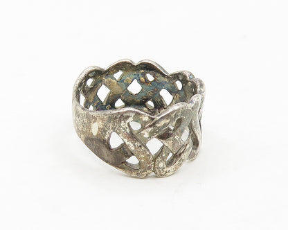 925 Sterling Silver  Vintage Dark Tone Celtic Knot Band Ring Sz 8  RG17598