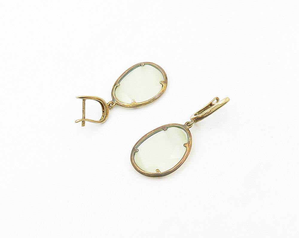 925 Sterling Silver  Vintage Faceted Quartz Gold Plated Drop Earrings  EG9396