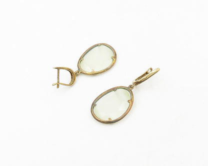 925 Sterling Silver  Vintage Faceted Quartz Gold Plated Drop Earrings  EG9396