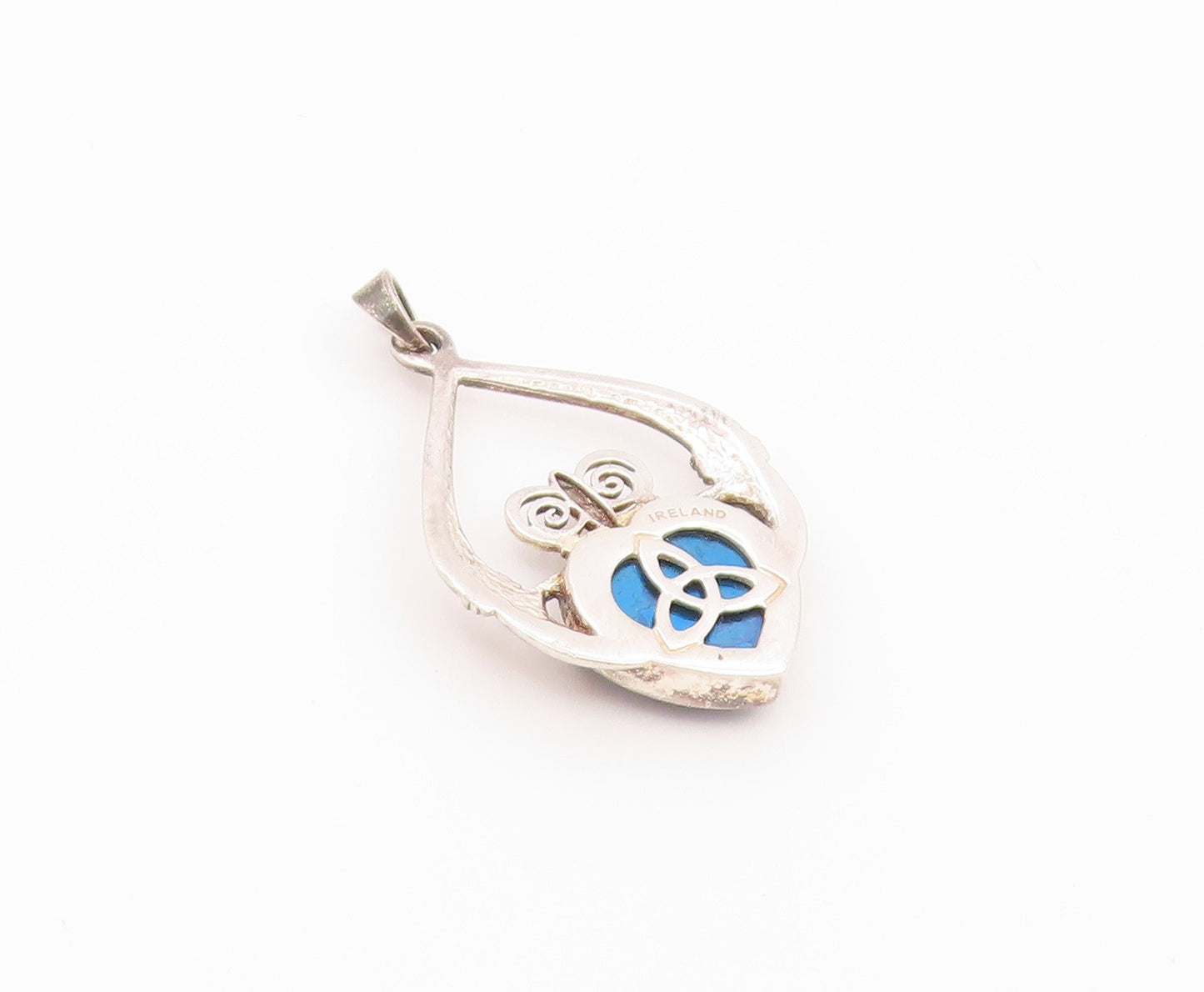 925 Sterling Silver Vintage Pendant IRELAND Drusy Quartz Claddagh Heart  PT26473