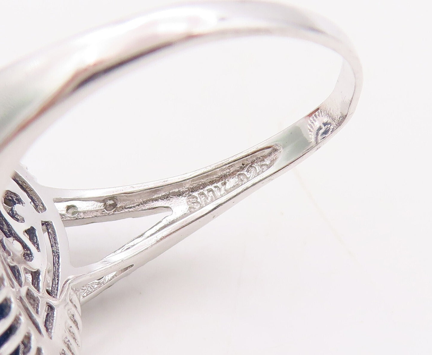 925 Sterling Silver Vintage Ring Diamonds & Drop Cut Gemstone  Sz 10  RG30618