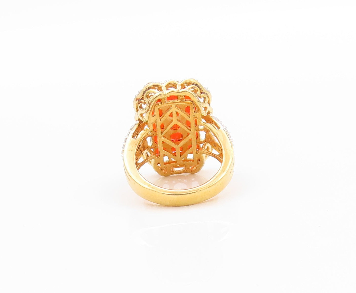 925 Sterling Silver Vintage Ring Gold Plated Orange & White CZ  Sz 5.5  RG32463