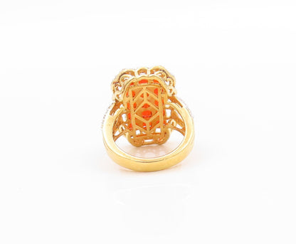 925 Sterling Silver Vintage Ring Gold Plated Orange & White CZ  Sz 5.5  RG32463