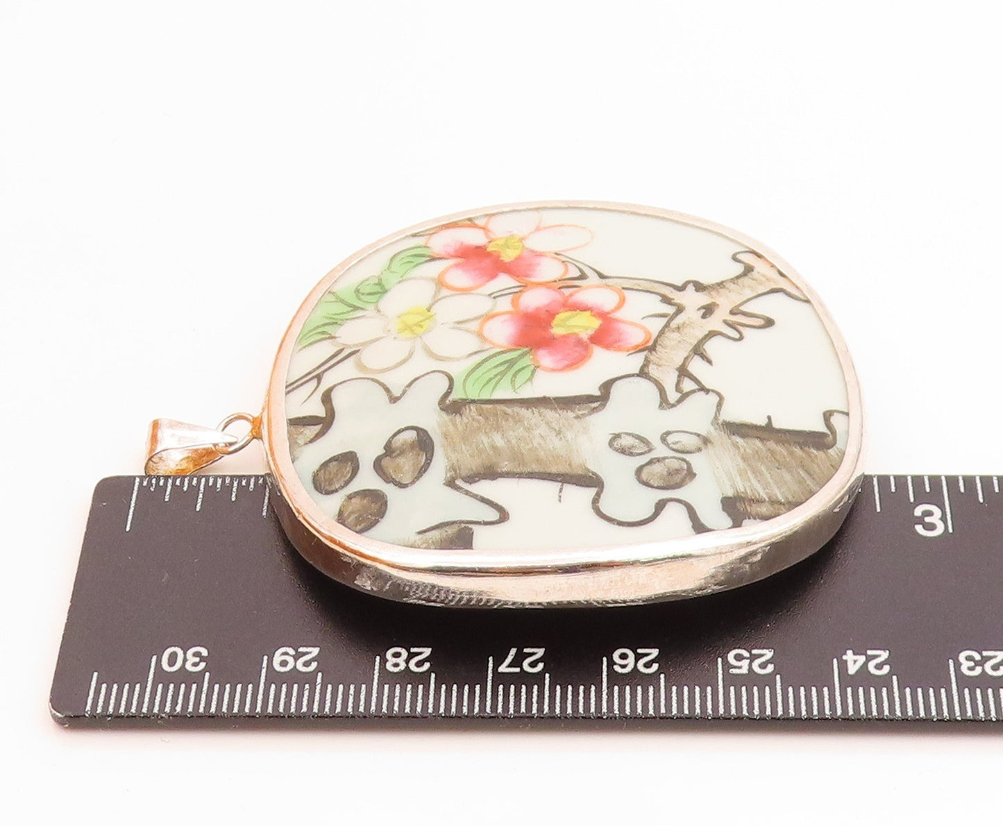 925 Sterling Silver Vintage Pendant Enamel Cherry Blossom Floral Branch  PT3510