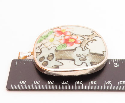 925 Sterling Silver Vintage Pendant Enamel Cherry Blossom Floral Branch  PT3510