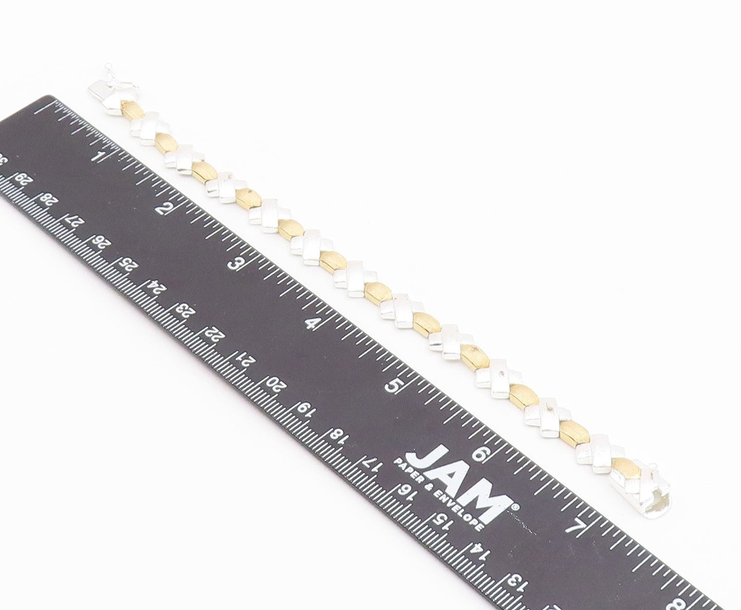 925 Sterling Silver  Shiny Two Tone X Link Matte Chain Bracelet  BT5067