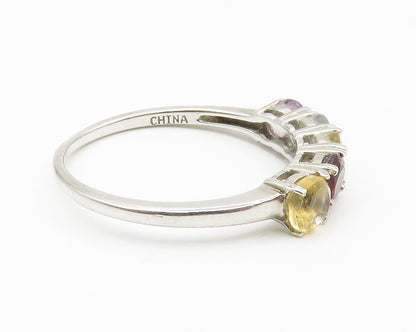 925 Sterling Silver Amethyst Topaz & Garnet 5 Stone Band Ring Sz 8 RG14220
