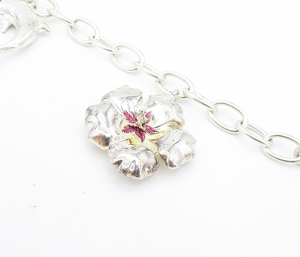 AVON 925 Sterling Silver Cubic Zirconia Assorted Charm Chain Bracelet  BT2829