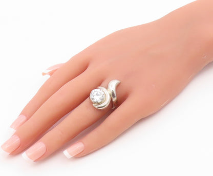 925 Sterling Silver Vintage Ring Classic Round Cut CZ Swirl Band  Sz 7  RG36566