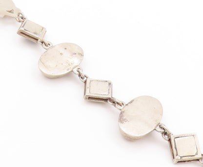 925 Sterling Silver Vintage Bracelet Square Onyx & Designer Sphere Links BT11253