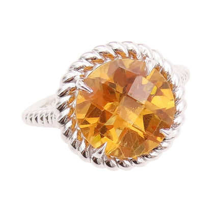 925 Sterling Silver Vintage Ring Round Citrine Halo Twisted Rope  Sz 6  RG32930