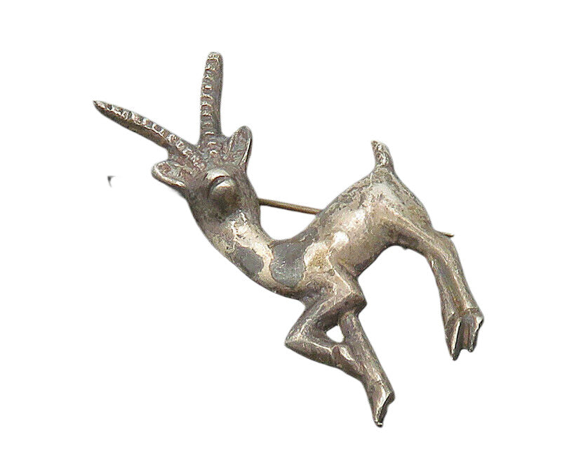 MEXICO 925 Sterling Silver  Vintage Antique Gazelle Animal Brooch Pin  BP8079