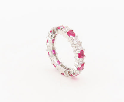 925 Sterling Silver  Vintage Minimalist White Pink CZ Band Ring Sz 5  RG27248