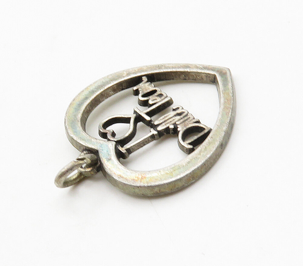 925 Sterling Silver  Vintage Dark Tone I Love Drill Team Heart Pendant PT12381