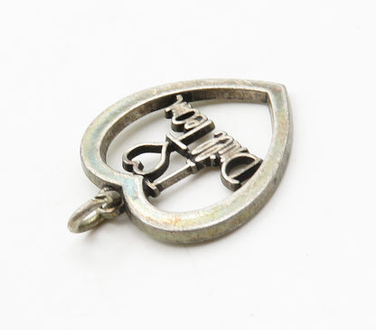 925 Sterling Silver  Vintage Dark Tone I Love Drill Team Heart Pendant PT12381