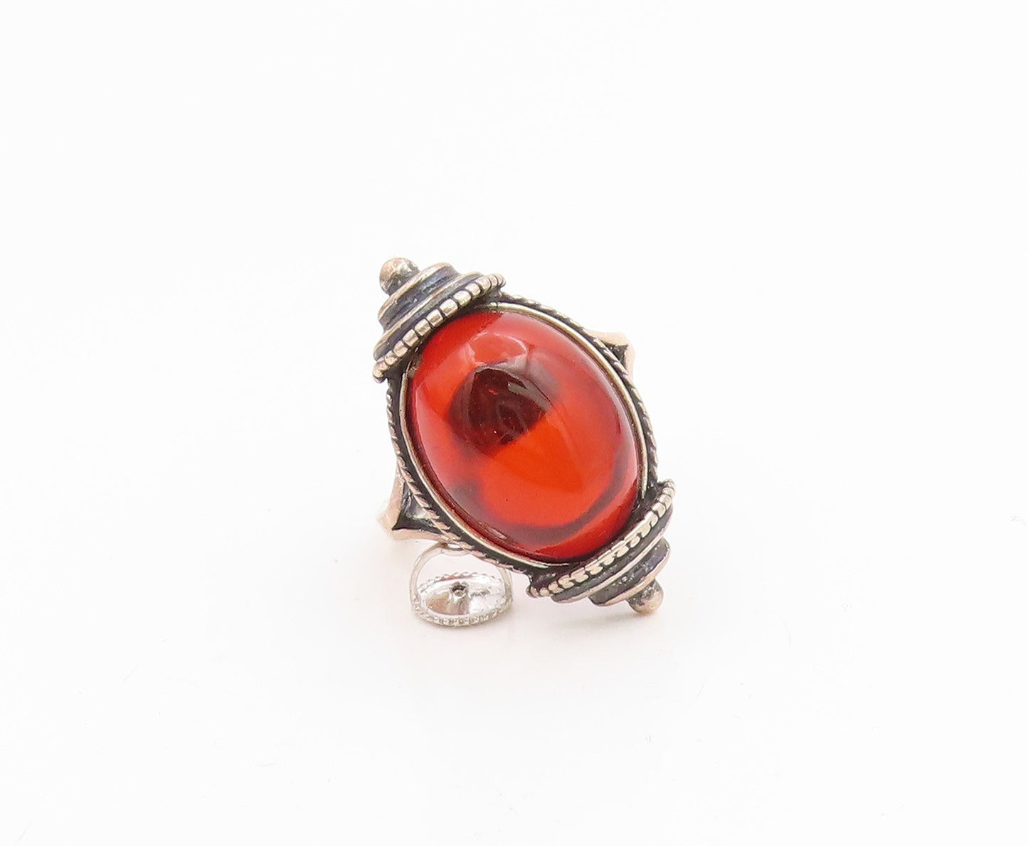 925 Sterling Silver Vintage Ring POLAND Cabochon Amber Band  Sz 6.5  RG35335