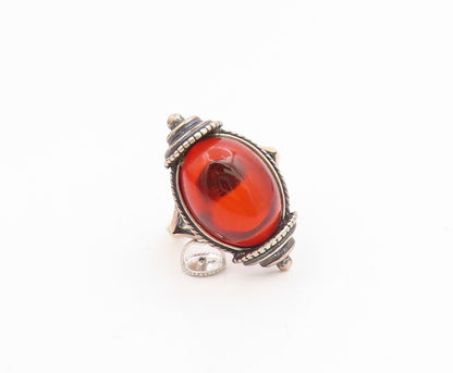 925 Sterling Silver Vintage Ring POLAND Cabochon Amber Band  Sz 6.5  RG35335