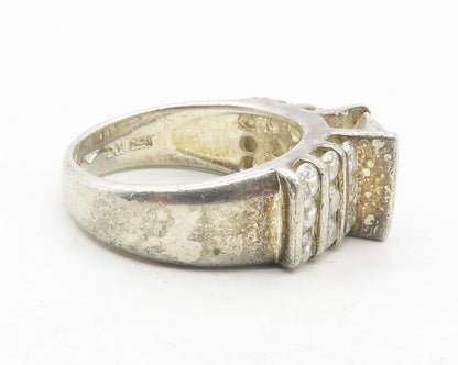 925 Sterling Silver  Vintage Bezel Set Cubic Zirconia Band Ring Sz 7.5 RG12072