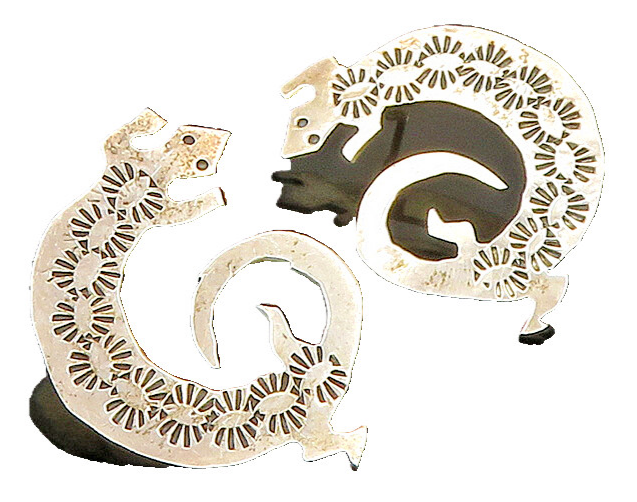 925 Sterling Silver Vintage Etched Coiled Lizard Drop Earrings EG11674