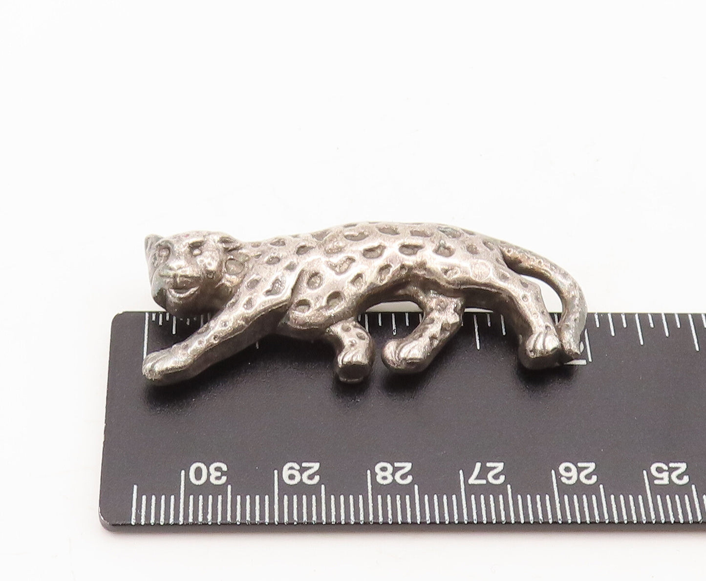 925 Sterling Silver Vintage Brooch Pin 3D Carved Puffed Walking Leopard  BP10608