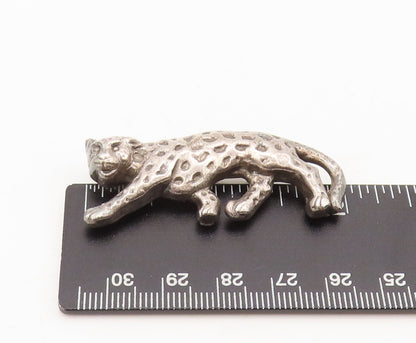 925 Sterling Silver Vintage Brooch Pin 3D Carved Puffed Walking Leopard  BP10608