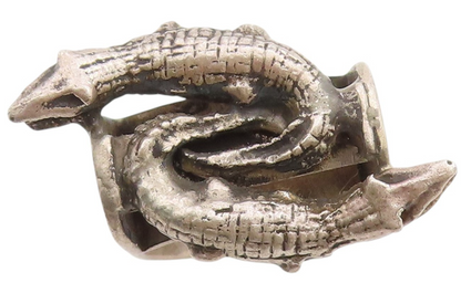 925 Sterling Silver Vintage Ring SOTELO MEXICO Twin Crocodile  Sz 7.5  RG33526