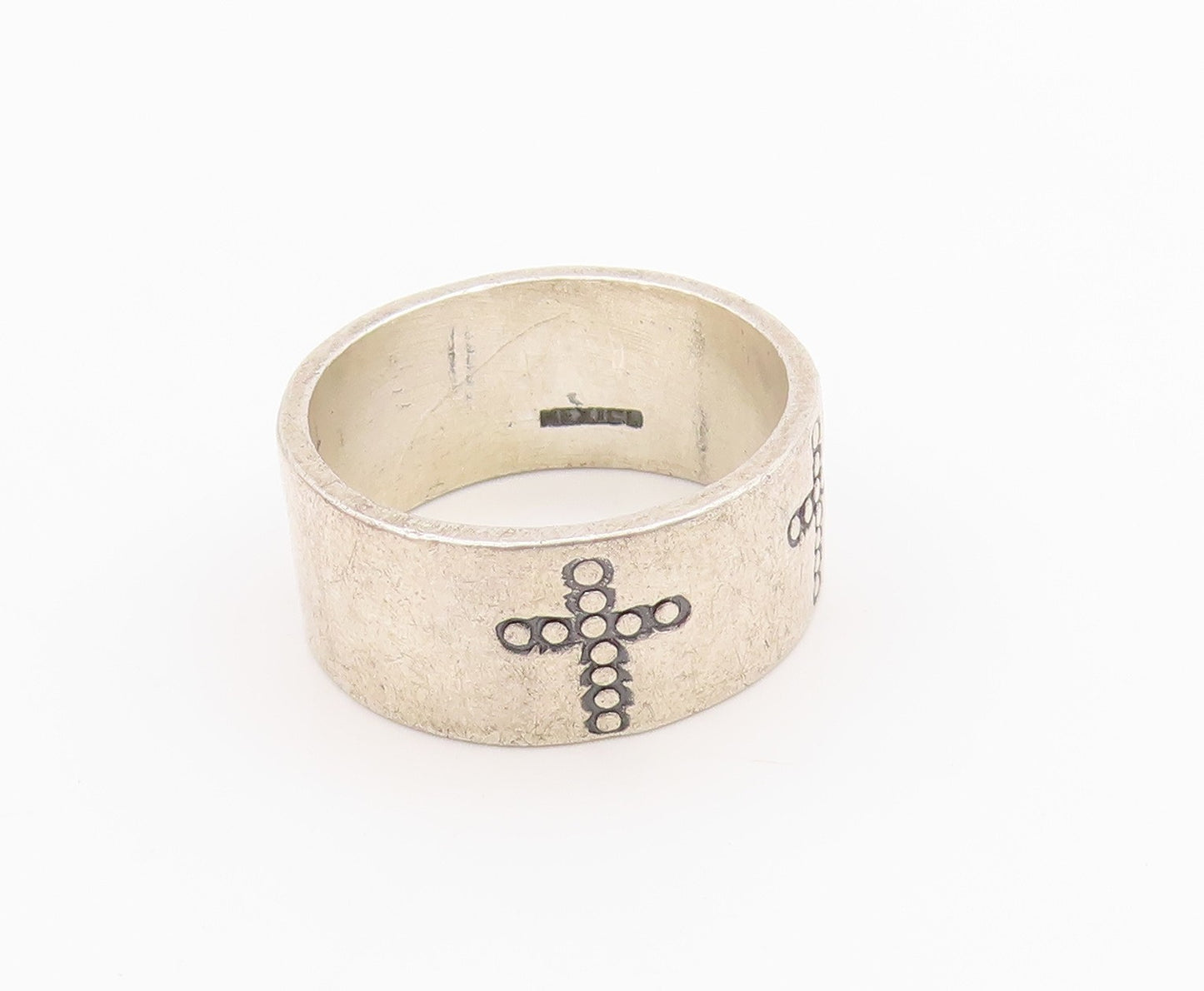 925 Sterling Silver Vintage Ring MEXICO Etched Religious Cross  Sz 10  RG33663