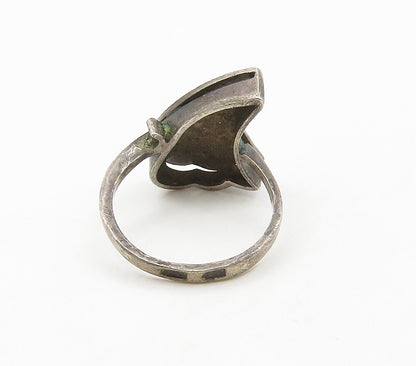 SIAM 925 Sterling Silver  Vintage Black Niello Enamel Band Ring Sz 6  RG15656