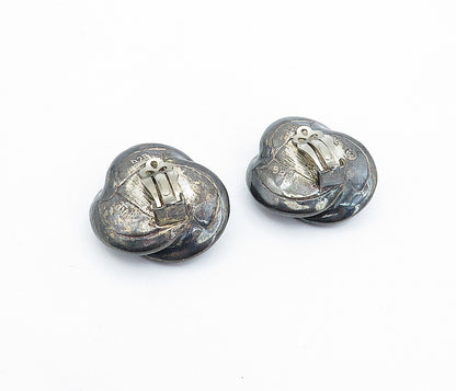 ISRAEL 925 Sterling Silver  Vintage Oxidized Swirl Non Pierce Earrings  EG2248