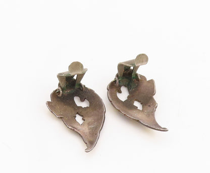 925 Sterling Silver Vintage Earrings SIAM Enameled Kinnari Dancer Clips  EG13713