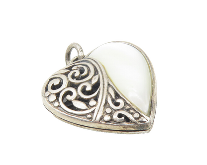 925 Sterling Silver  Vintage Mother Of Pearl Swirl Love Heart Pendant  PT9294